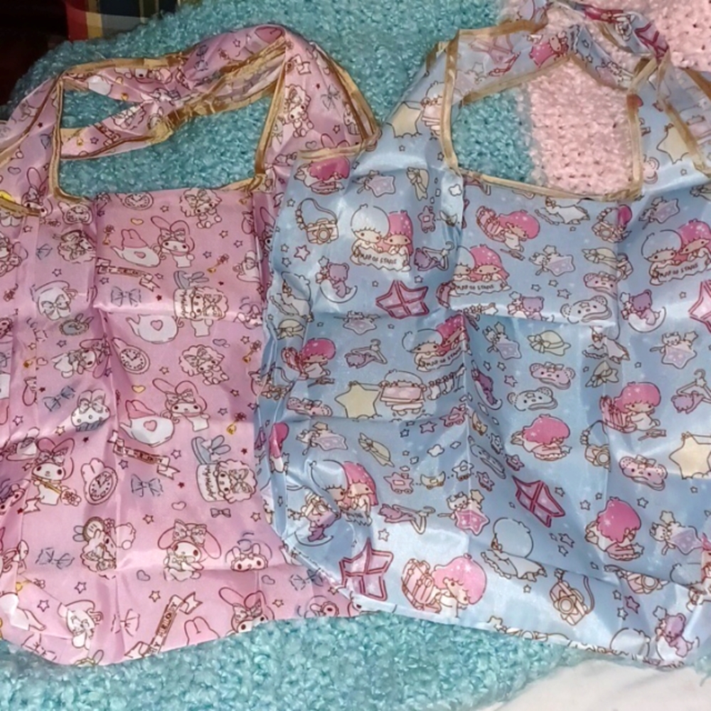 2 Large HELLO KITTY Capacity Polyester Shopping Bags
